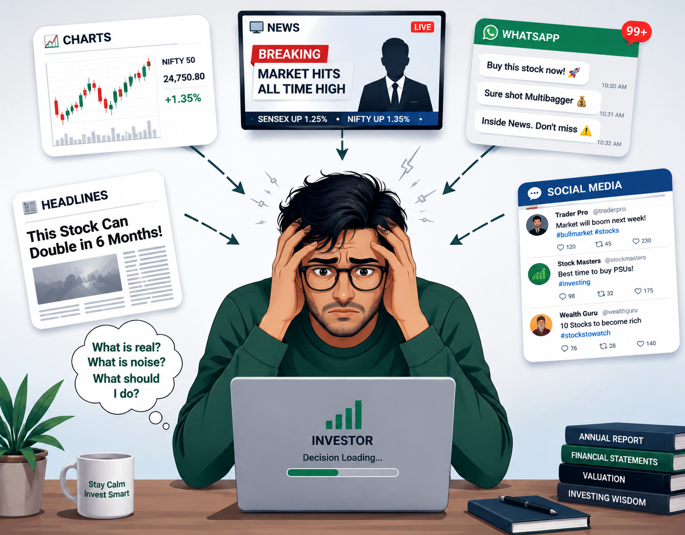 Investor Surrounded by social media